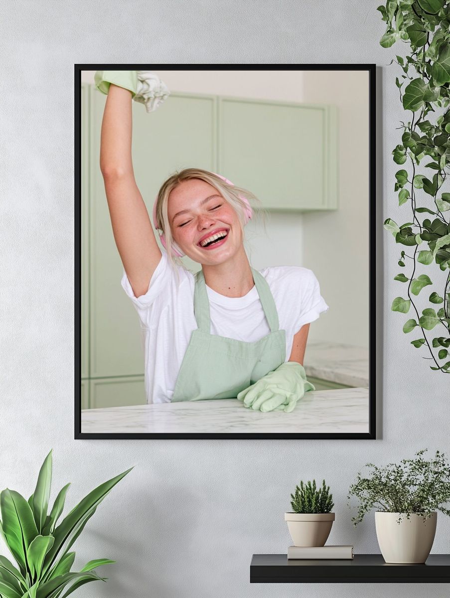 Joyful Kitchen Cleaning Photography Poster. — room view 4