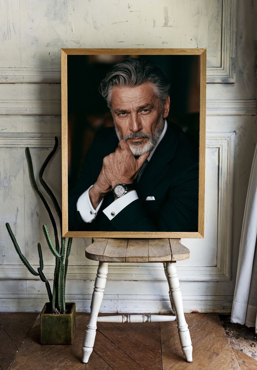 Silver-Haired Gentleman Portrait Print. room preview