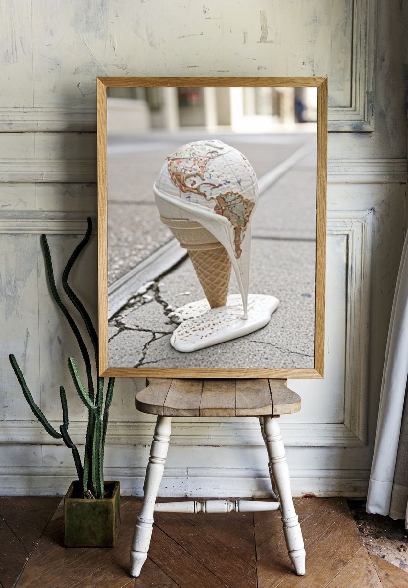 Melting Ice Cream Globe Photography Poster. — room view 1