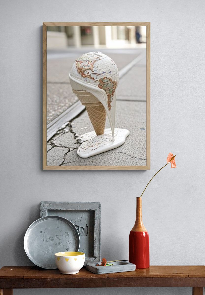Melting Ice Cream Globe Photography Poster. — room view 3