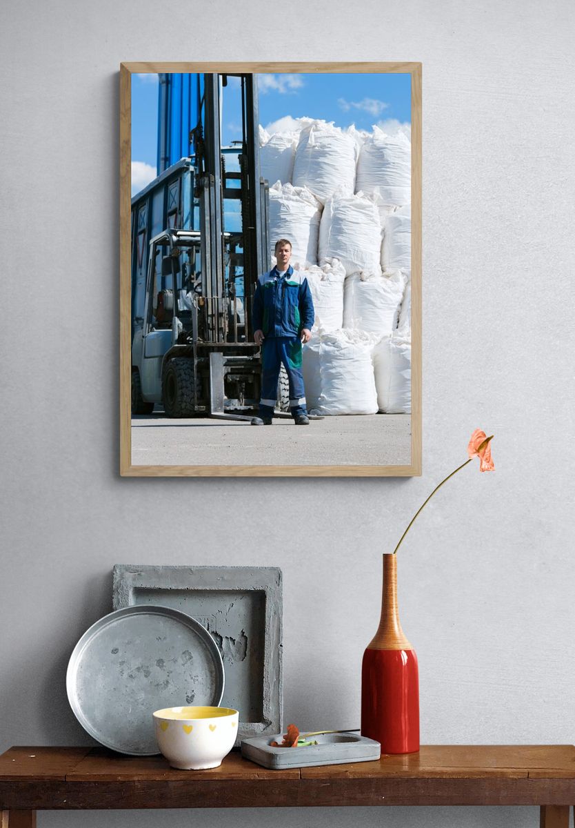 Industrial Forklift Yard Photography Poster. — room view 3