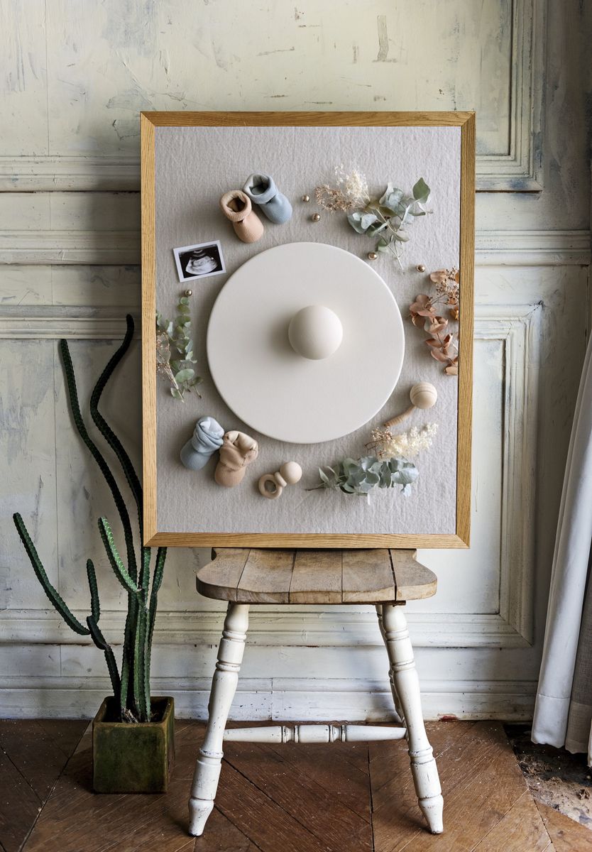 Neutral Baby Flat Lay Photography Poster. room preview