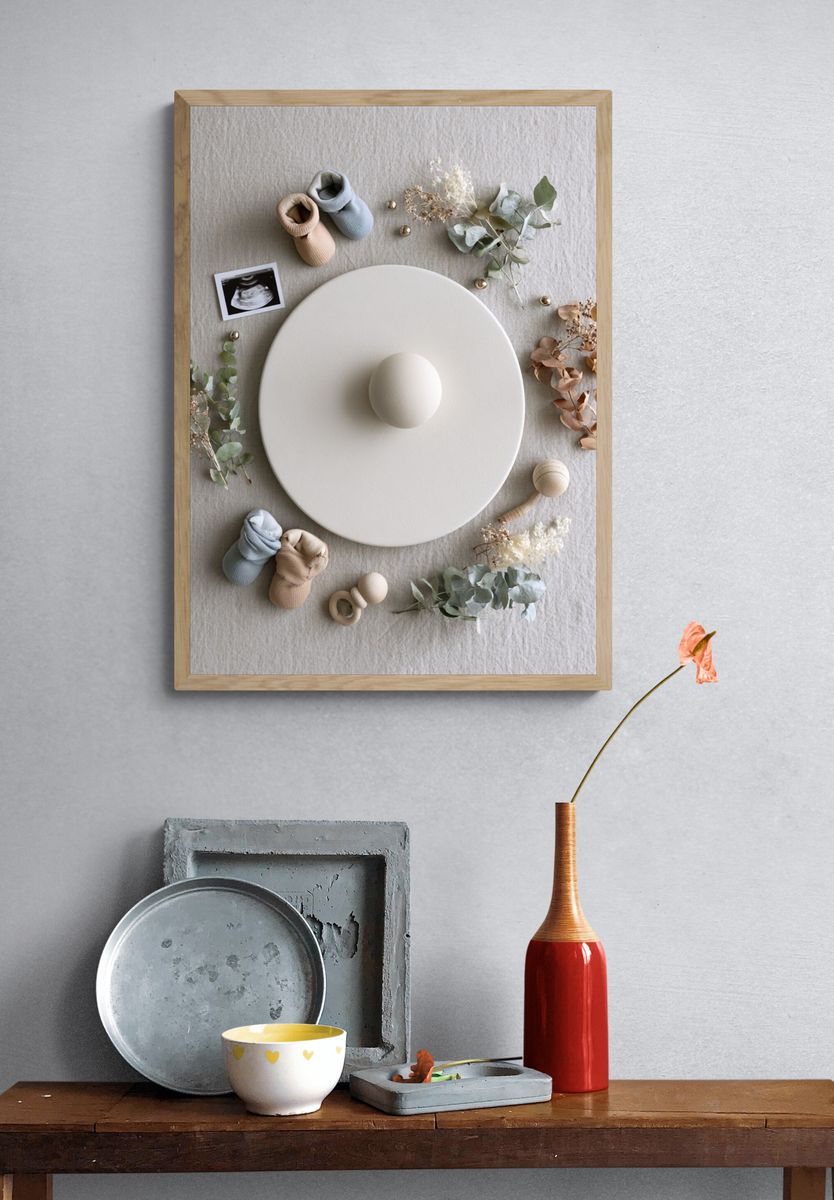 Neutral Baby Flat Lay Photography Poster. — room view 3