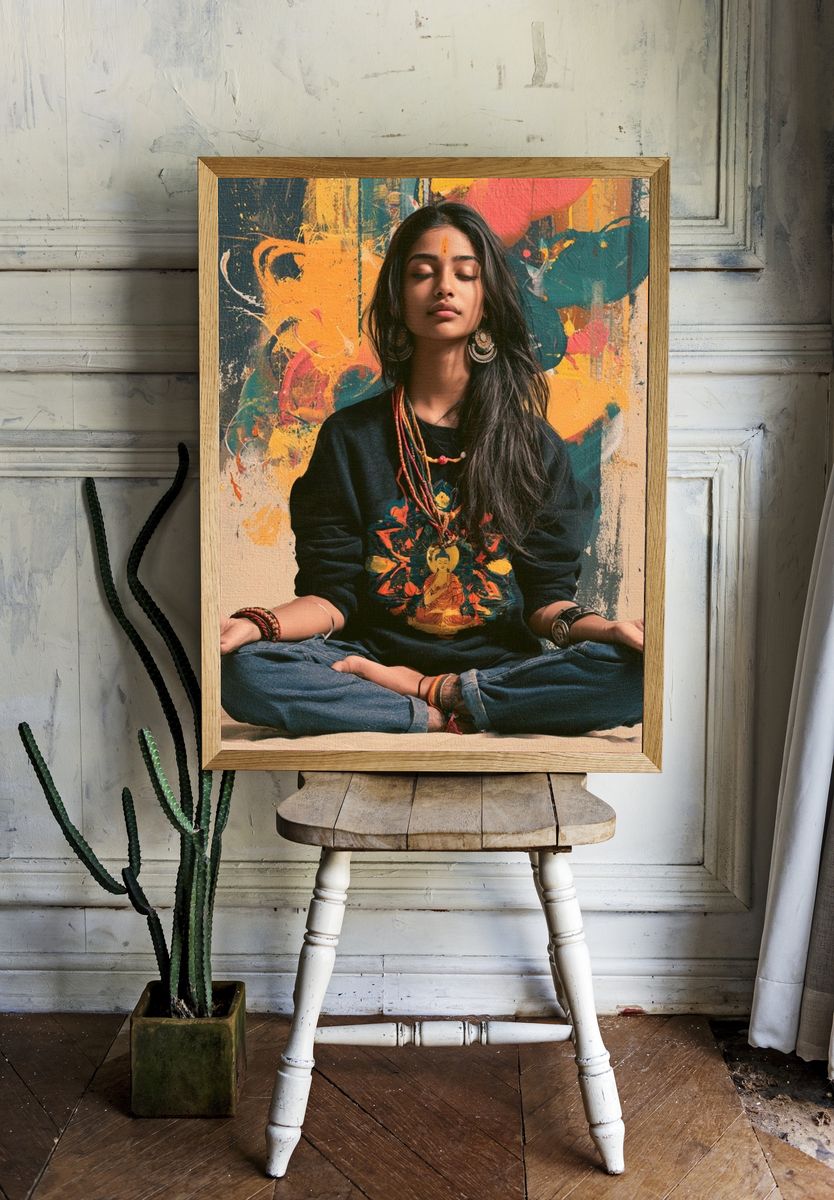 Meditative Woman Portrait Print. room preview