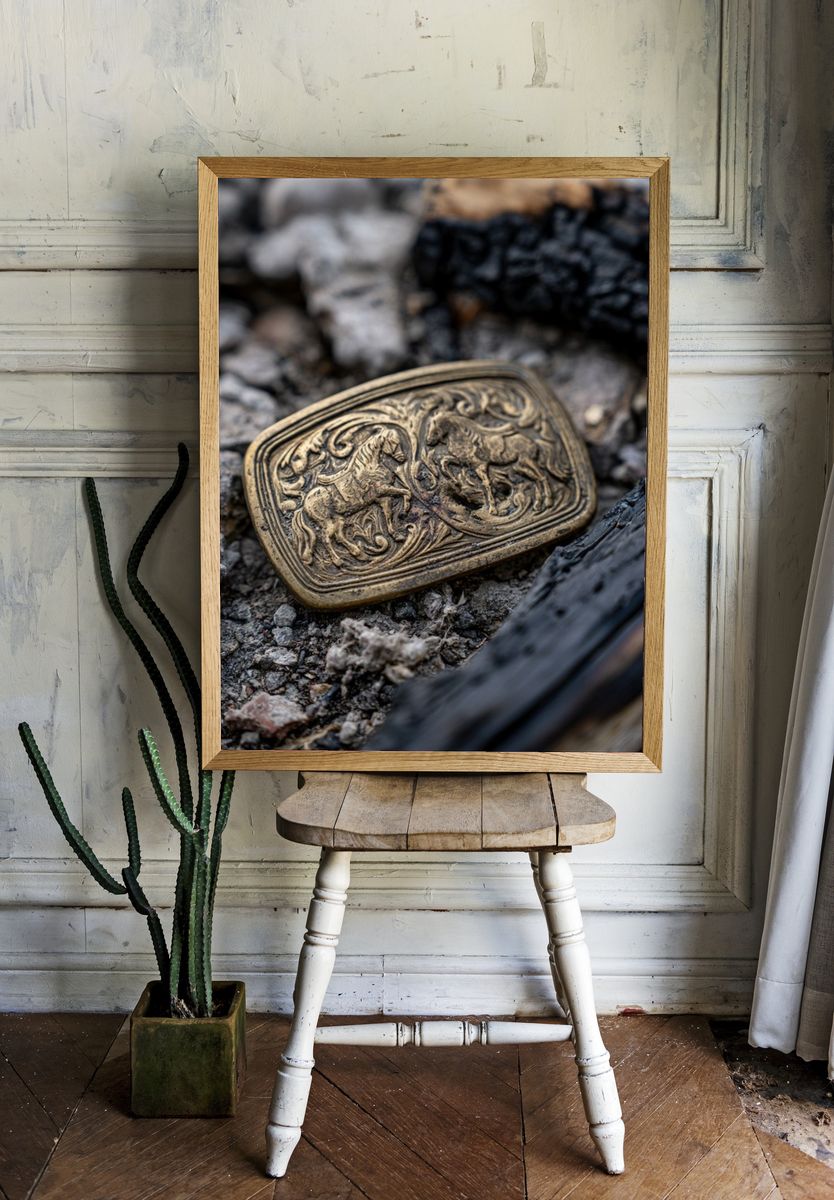 Antique Horse Belt Buckle Photography Poster. — room view 1