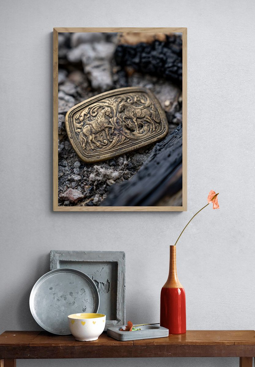 Antique Horse Belt Buckle Photography Poster. — room view 3