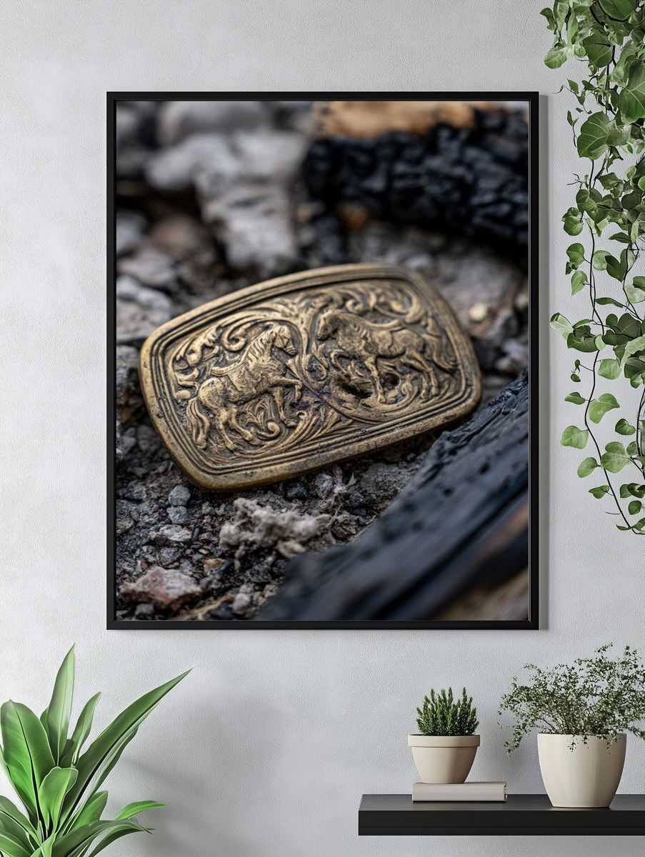 Antique Horse Belt Buckle Photography Poster. — room view 4