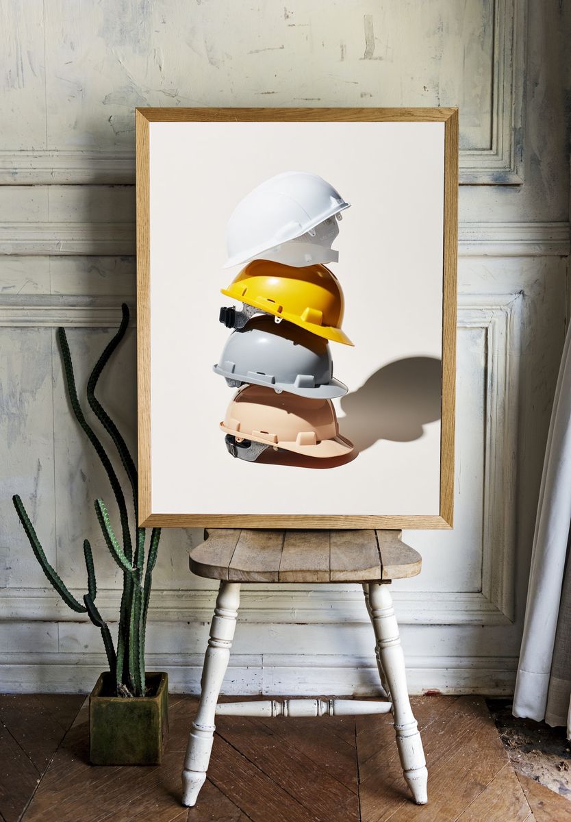 Stacked Hard Hats Photography Poster. room preview