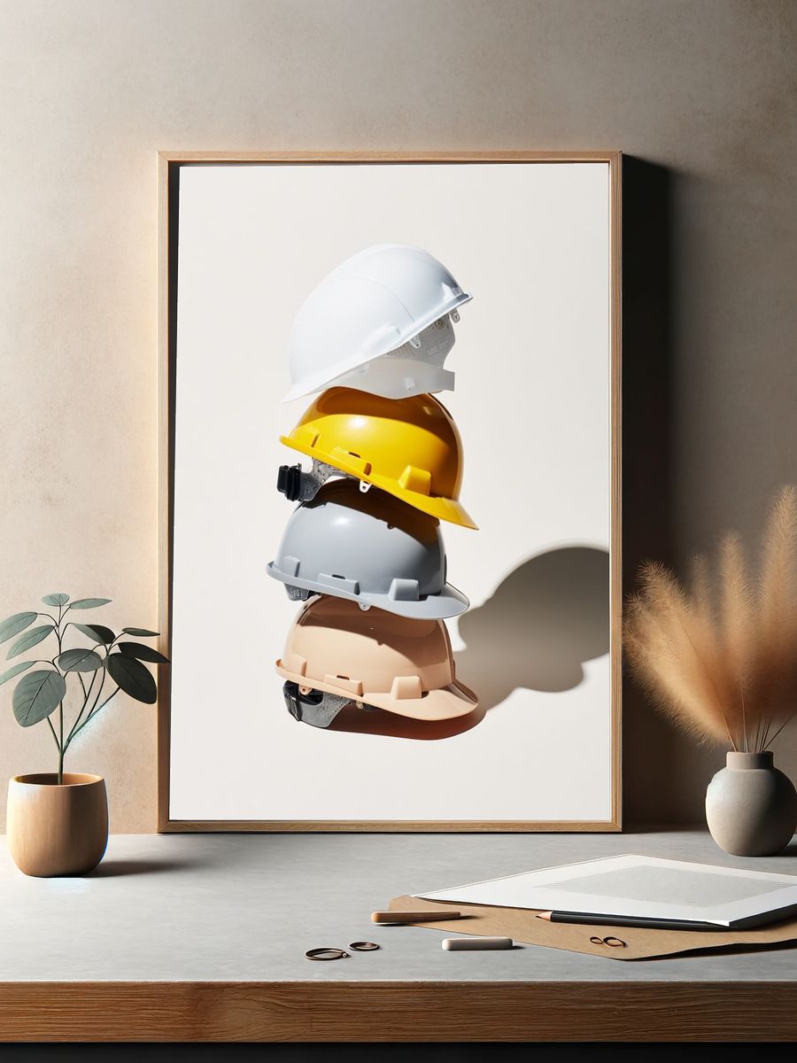 Stacked Hard Hats Photography Poster. — room view 2