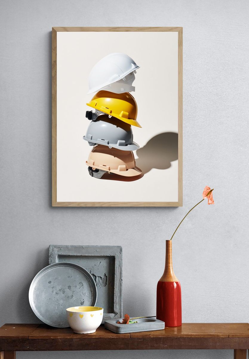 Stacked Hard Hats Photography Poster. — room view 3