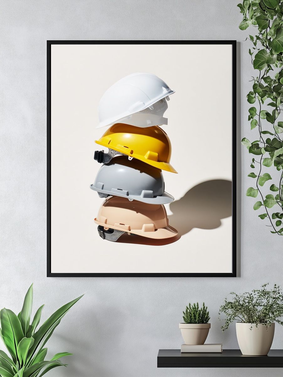 Stacked Hard Hats Photography Poster. — room view 4