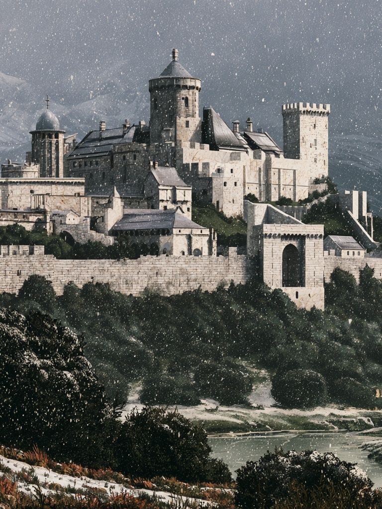 Snowy Castle Fortress Photography Poster. poster detail