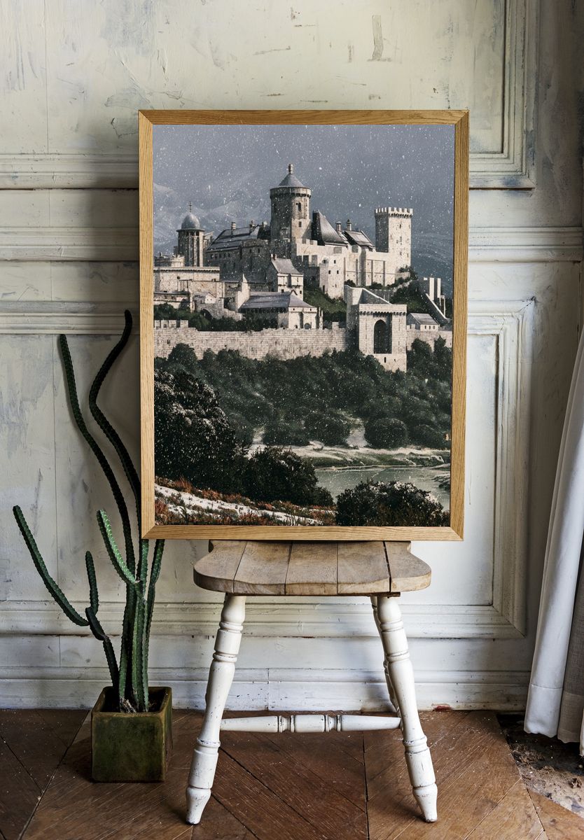 Snowy Castle Fortress Photography Poster. room preview