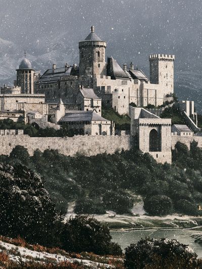 Snowy Castle Fortress Photography Poster.