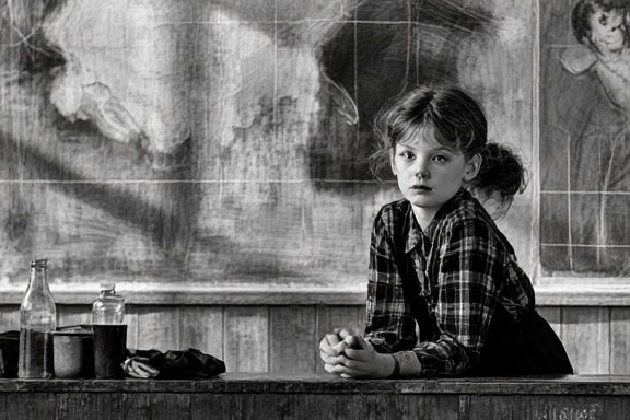 Girl in Classroom Photography Poster. poster detail