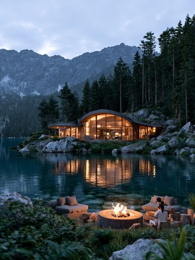 Lakeside Mountain Cabin Photography Poster.