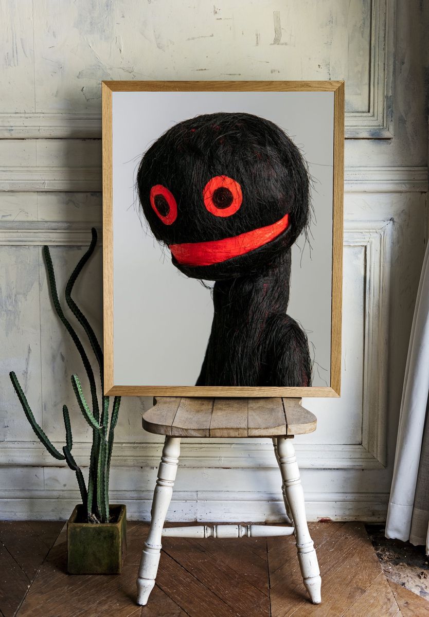 Black Masked Figure Photography Poster. room preview