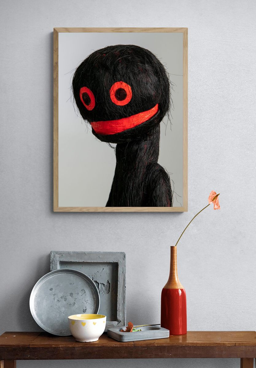 Black Masked Figure Photography Poster. — room view 3