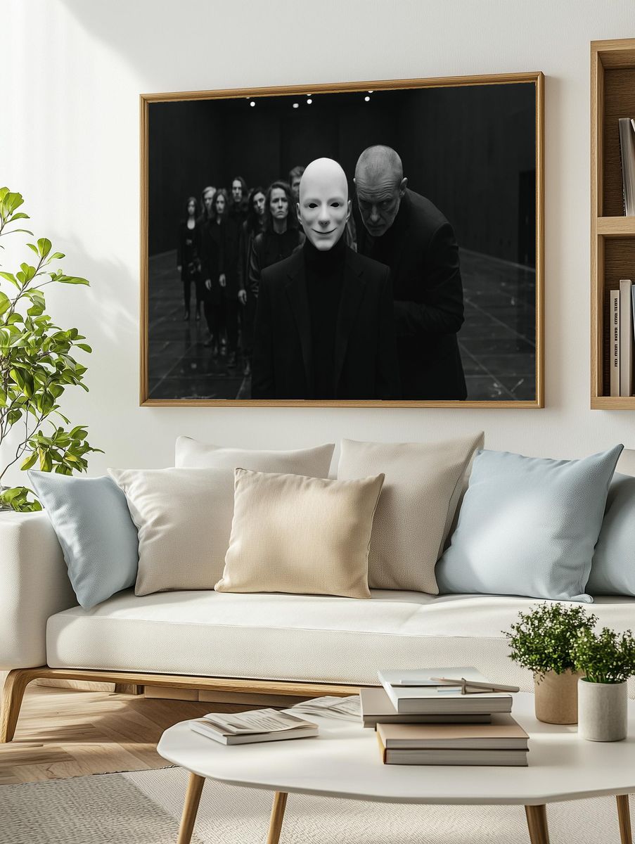 Masked Figures Dark Portrait Print. — room view 2