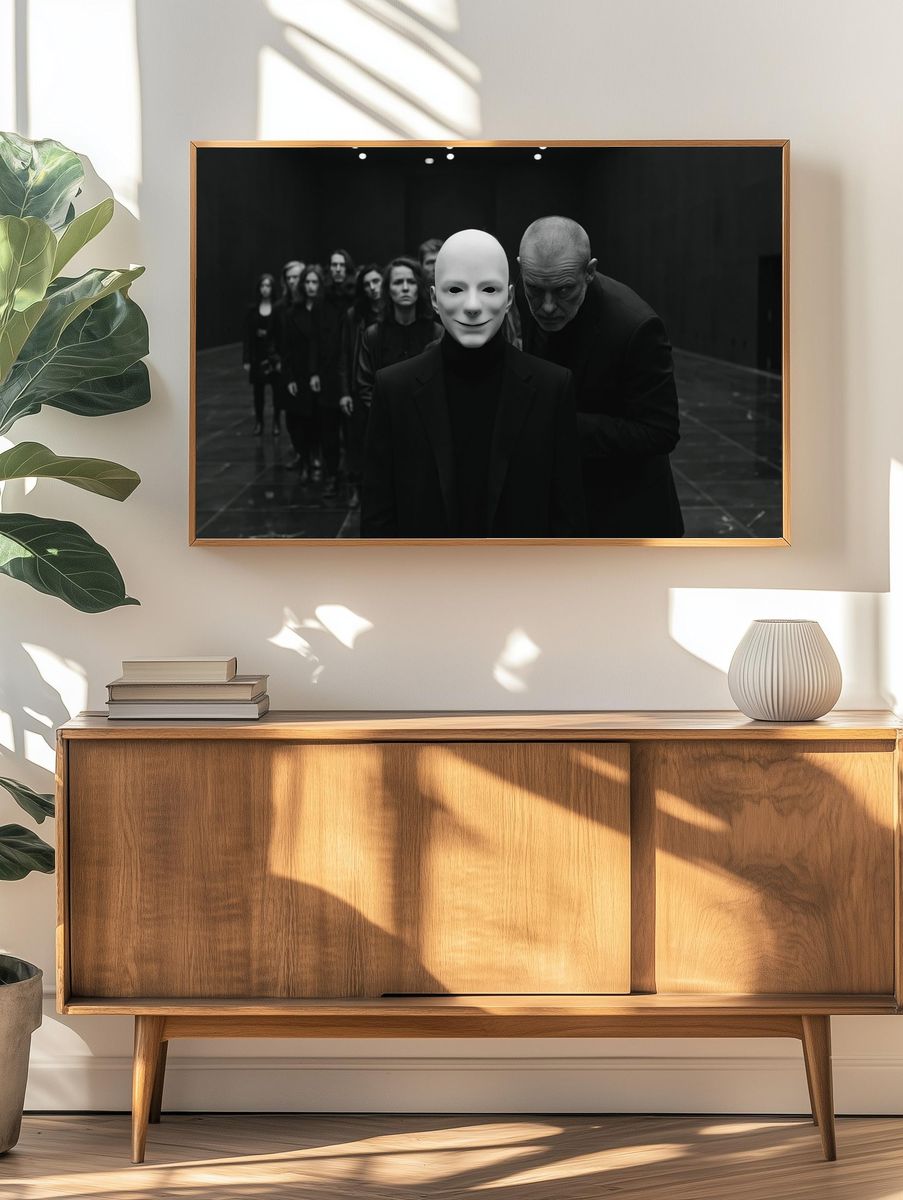 Masked Figures Dark Portrait Print. — room view 3