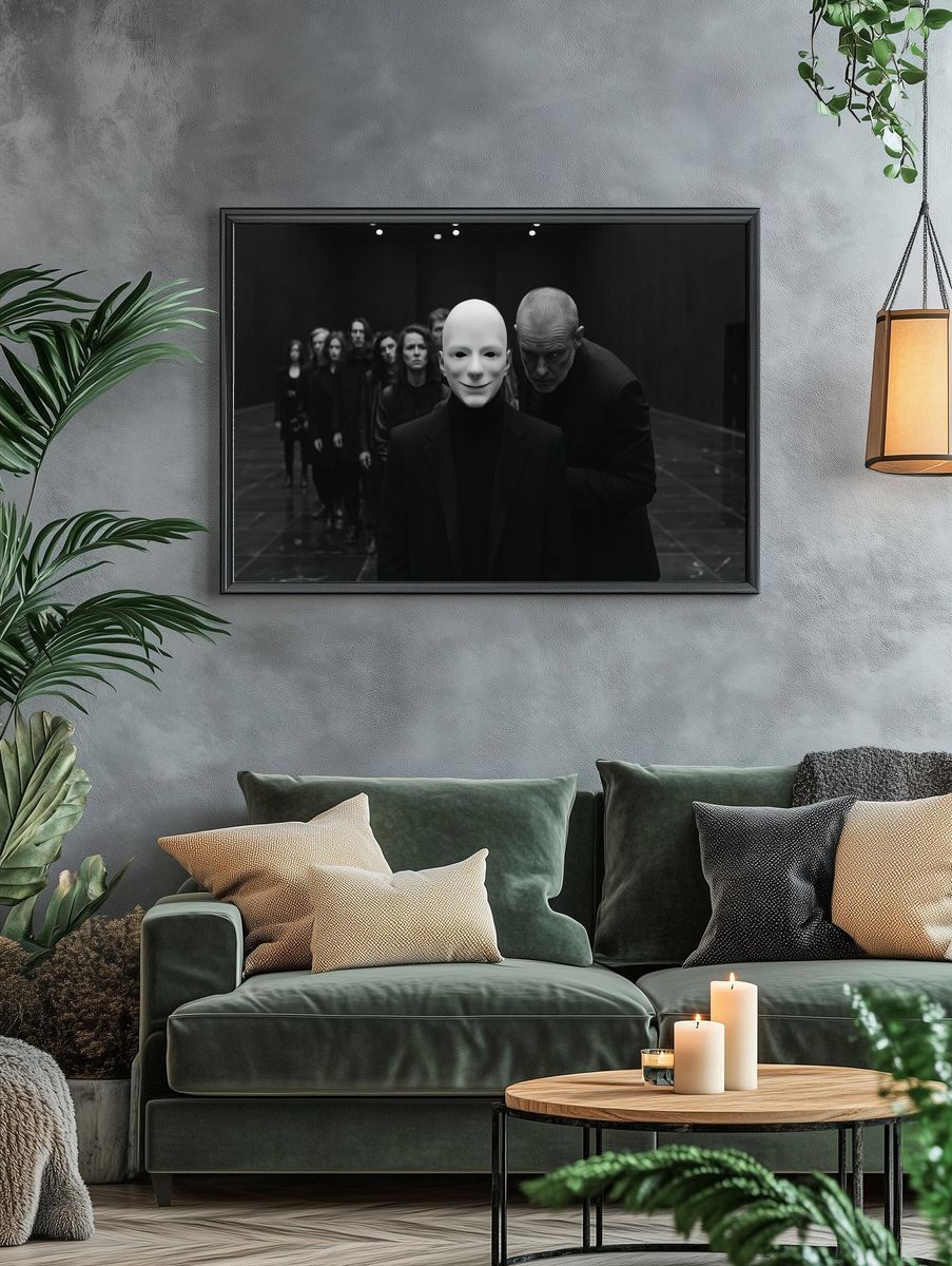 Masked Figures Dark Portrait Print. — room view 4