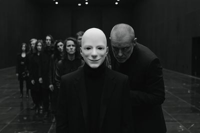 Masked Figures Dark Portrait Print.