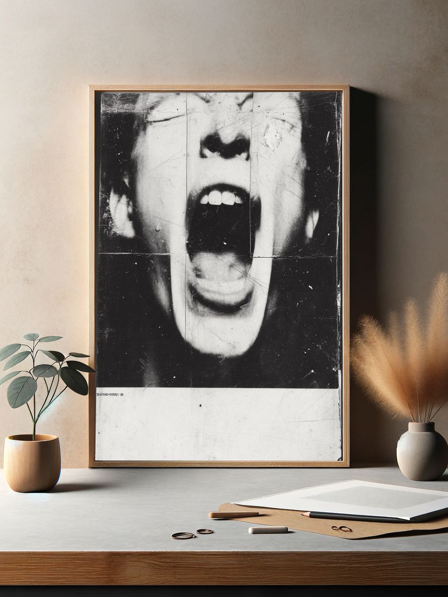 Screaming Face Black-White Poster. — room view 2