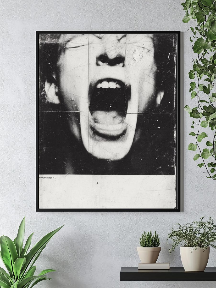 Screaming Face Black-White Poster. — room view 4