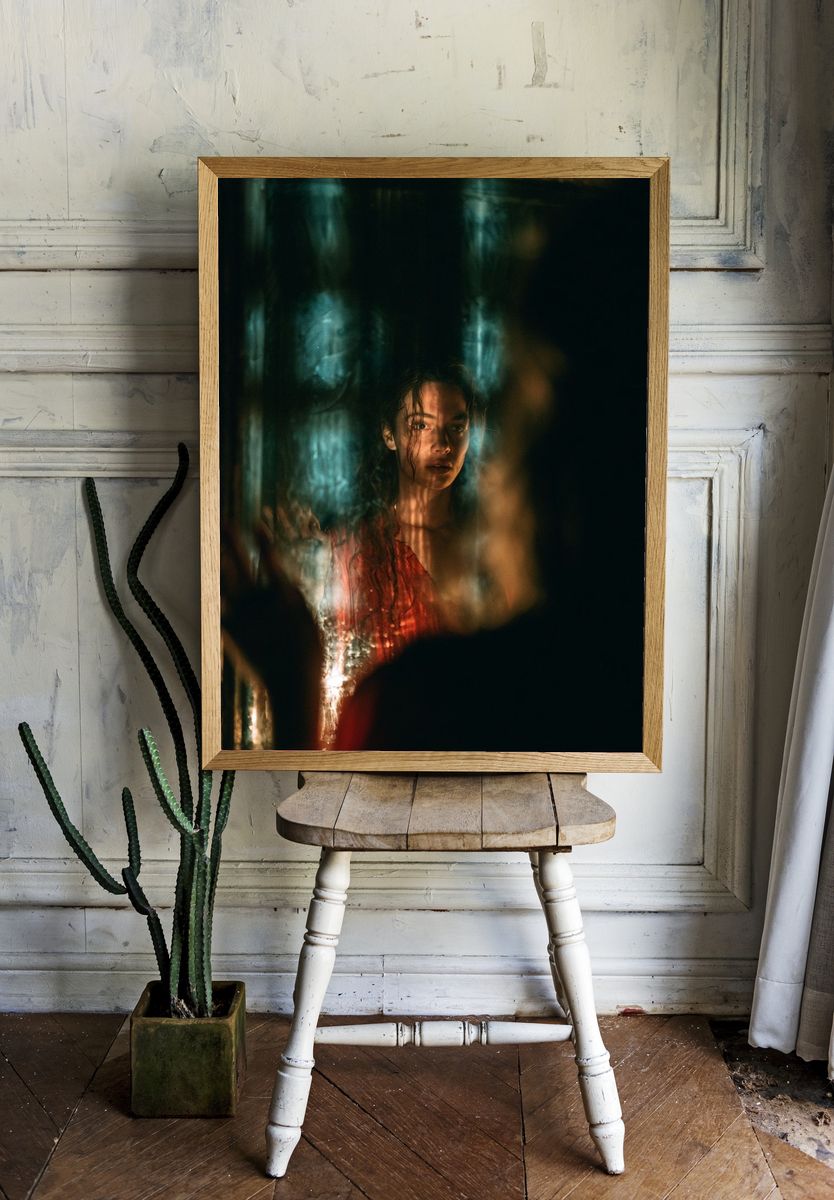 Moody Portrait in Red Poster. room preview