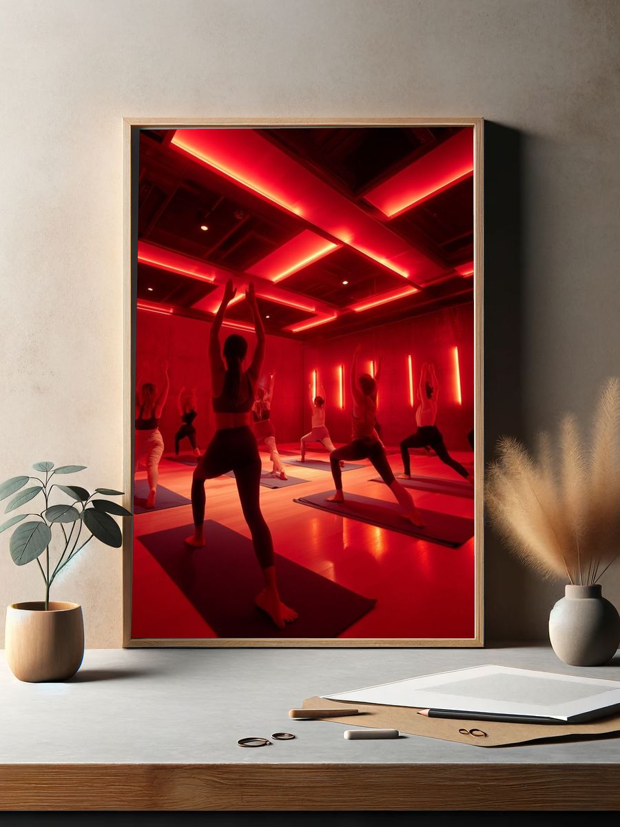 Red Neon Yoga Studio Photography Poster. — room view 2