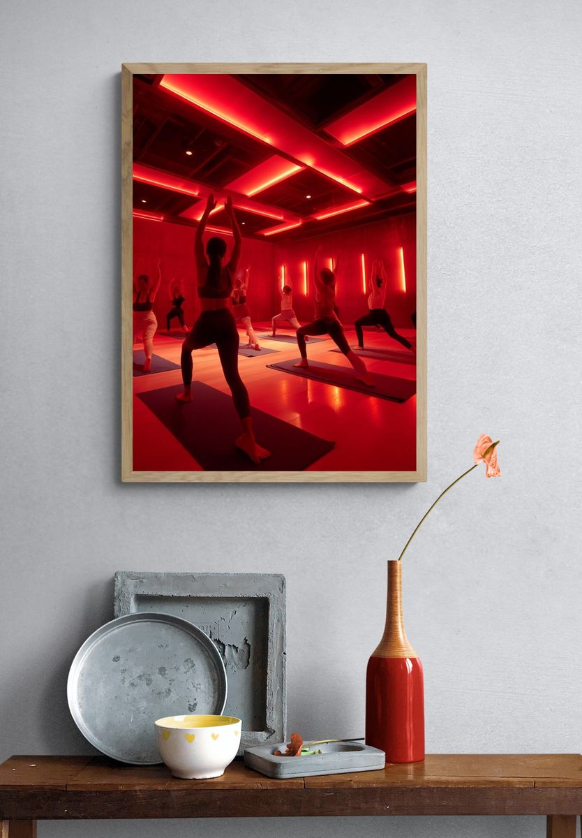 Red Neon Yoga Studio Photography Poster. — room view 3