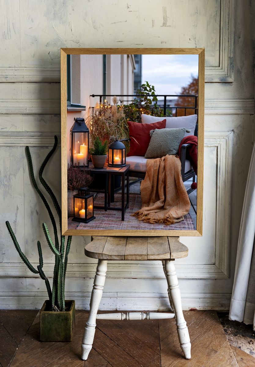Cozy Balcony Evening Photography Poster. — room view 1