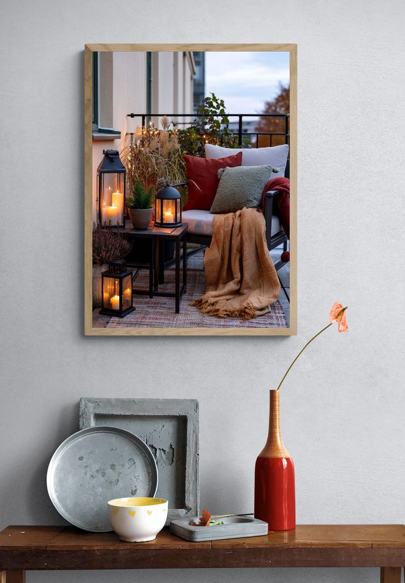 Cozy Balcony Evening Photography Poster. — room view 3