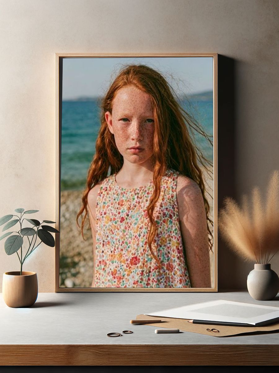 Freckled Girl by the Sea Photography Poster. — room view 2