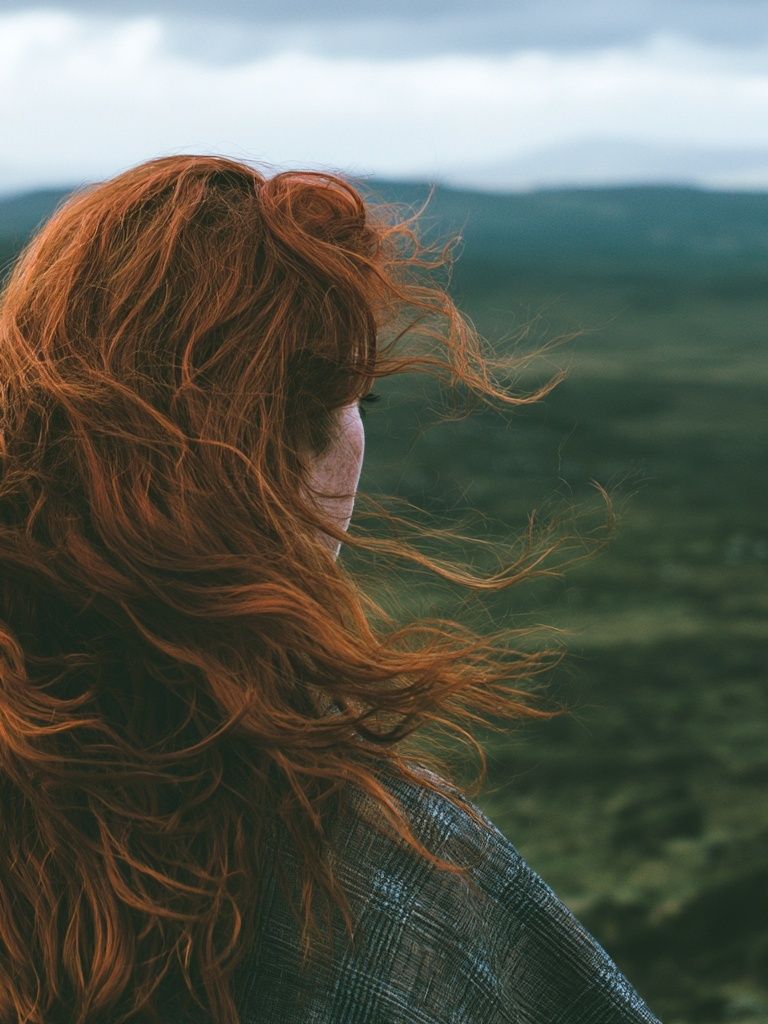 Windblown Red-Haired Portrait Print. poster detail