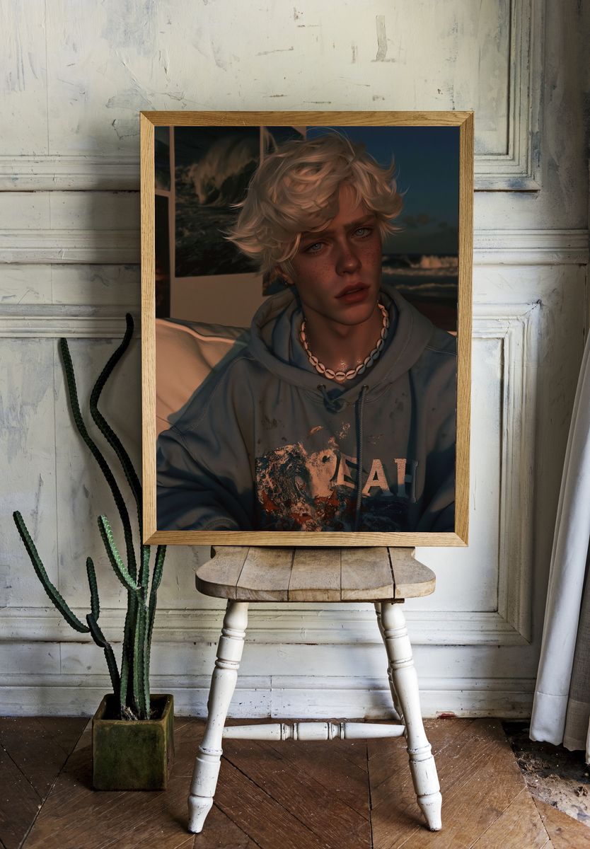 Moody Freckled Portrait Print. room preview