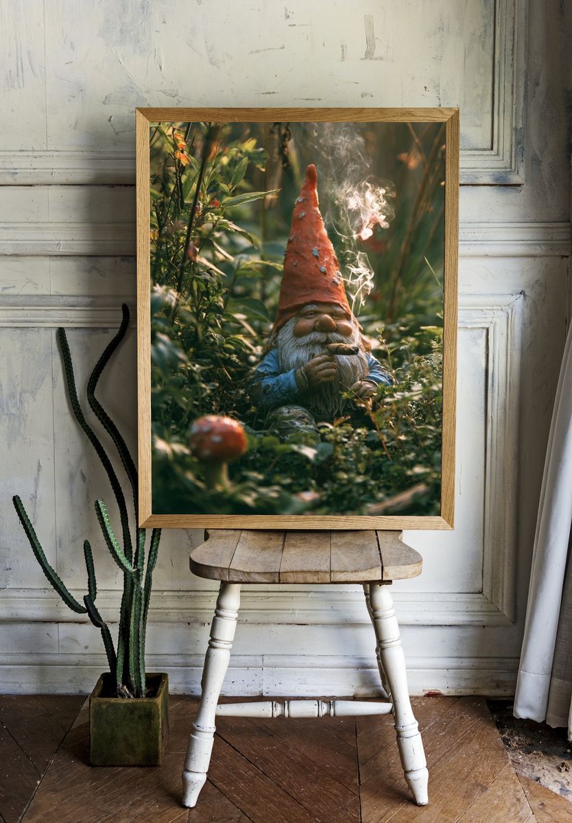 Garden Gnome Portrait Print. room preview