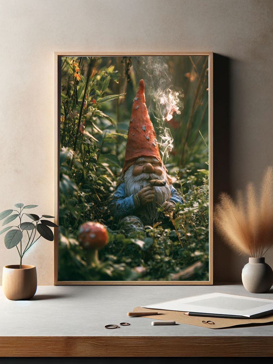 Garden Gnome Portrait Print. — room view 2