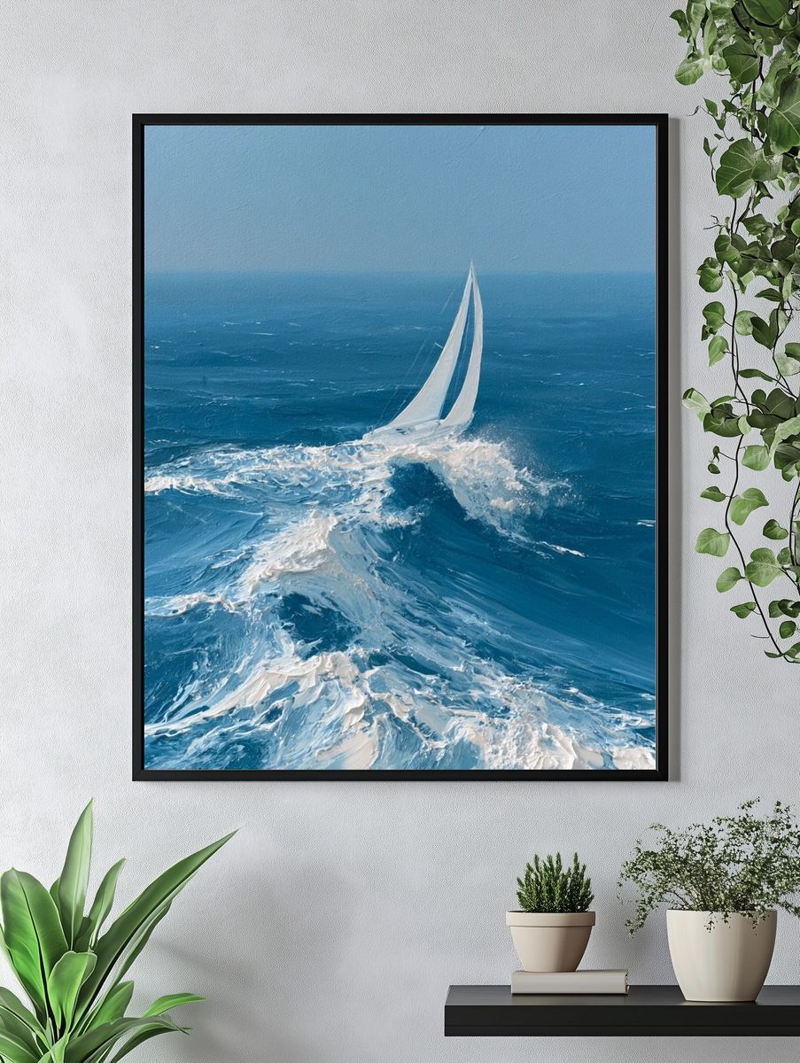 Sailing Through Blue Waves Poster. — room view 4
