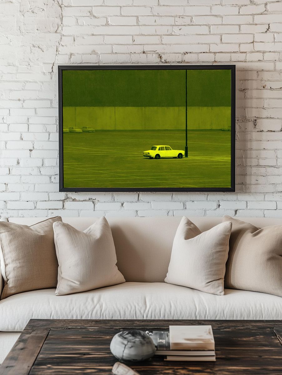 Lonely Car in Parking Lot Photography Poster. room preview