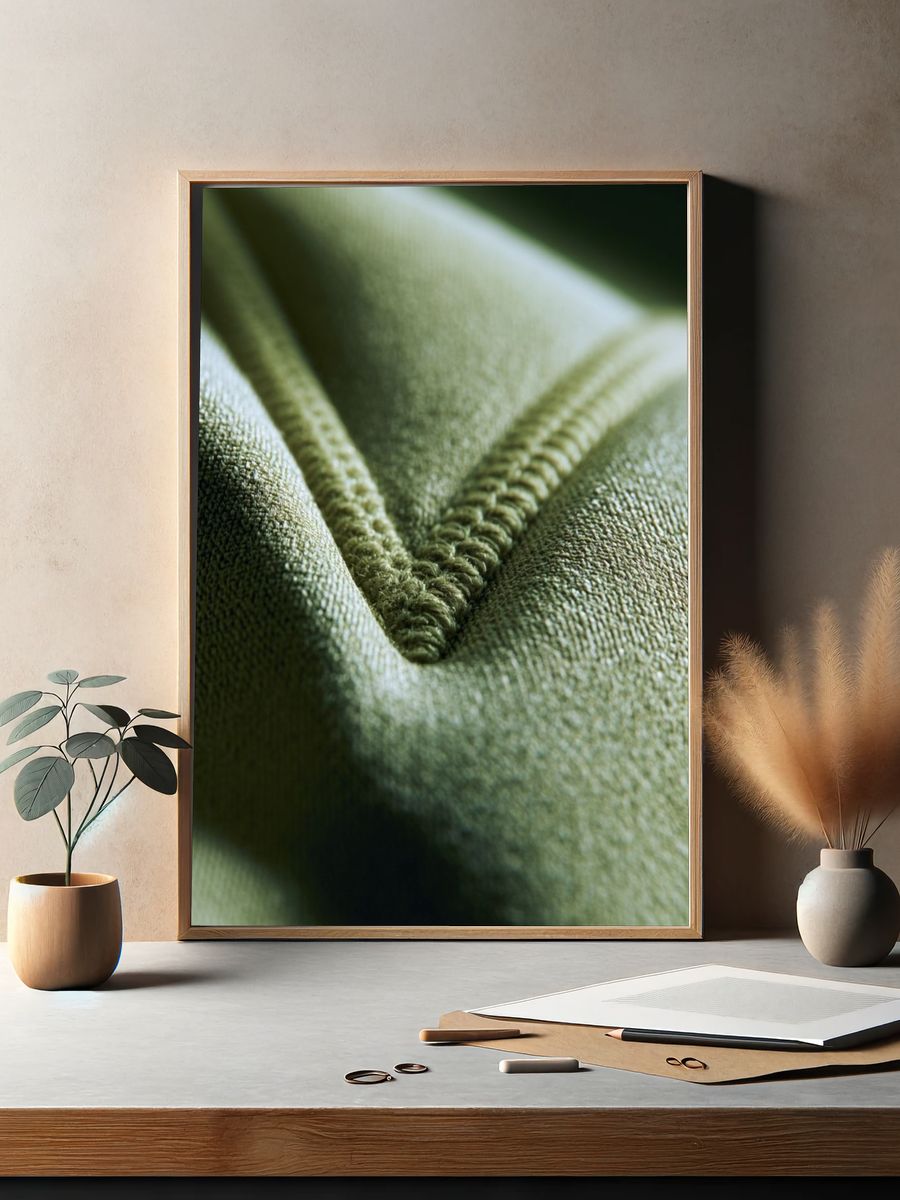 Olive Fabric Macro Photography Poster. — room view 2