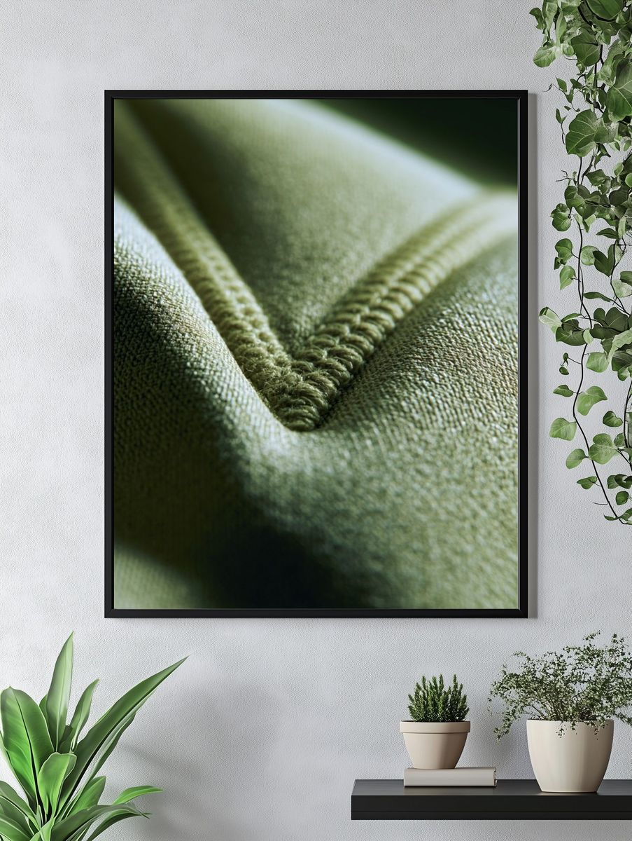 Olive Fabric Macro Photography Poster. — room view 4