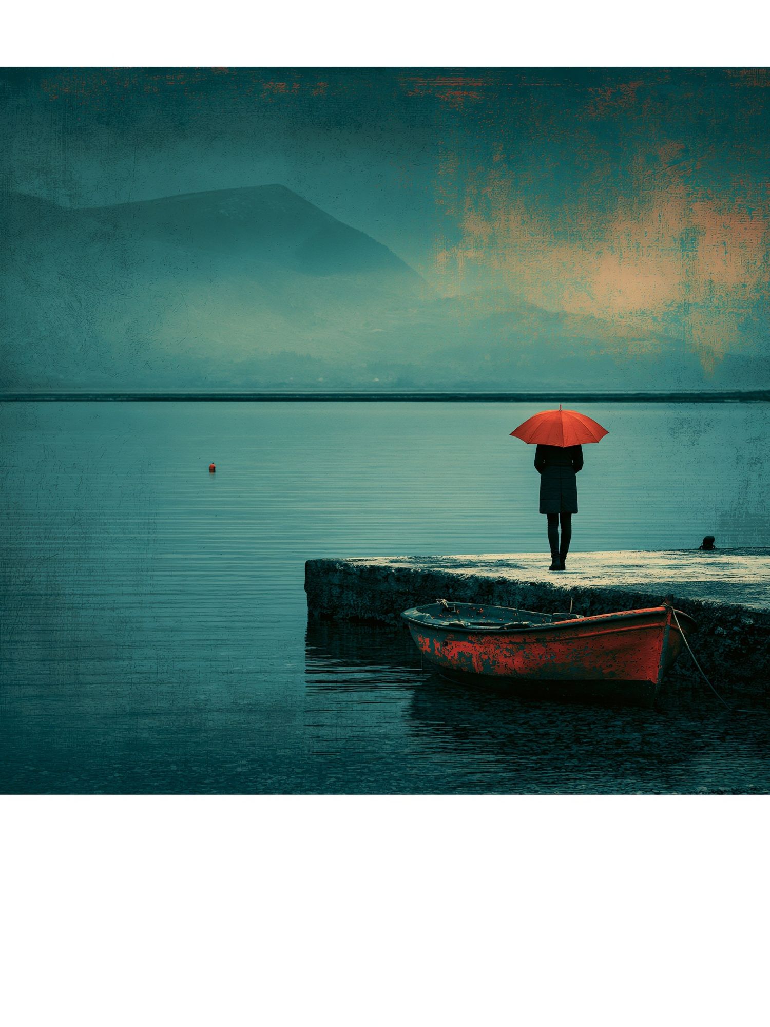 Red Umbrella Lakeside Print. poster — photography art