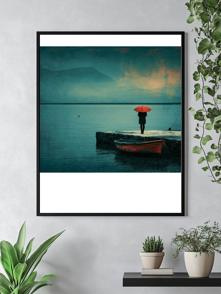 Red Umbrella Lakeside Print. — room view 4