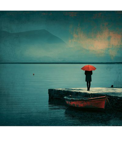 Red Umbrella Lakeside Print.