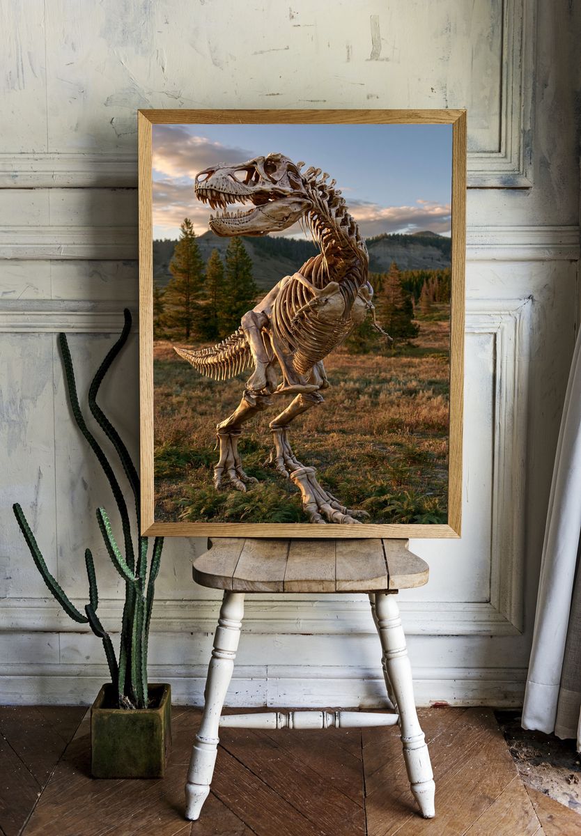 Tyrannosaurus Skeleton Landscape Poster. room preview