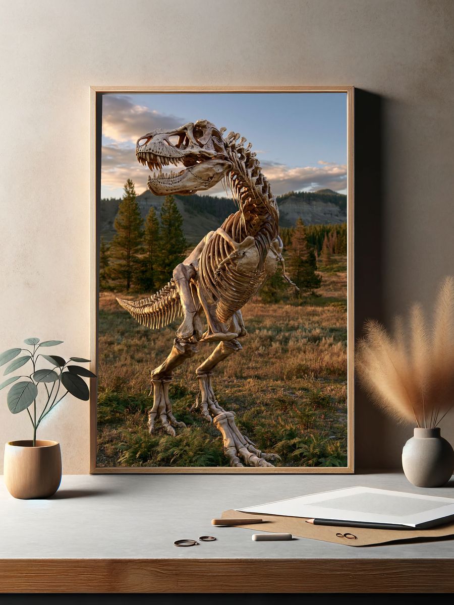 Tyrannosaurus Skeleton Landscape Poster. — room view 2