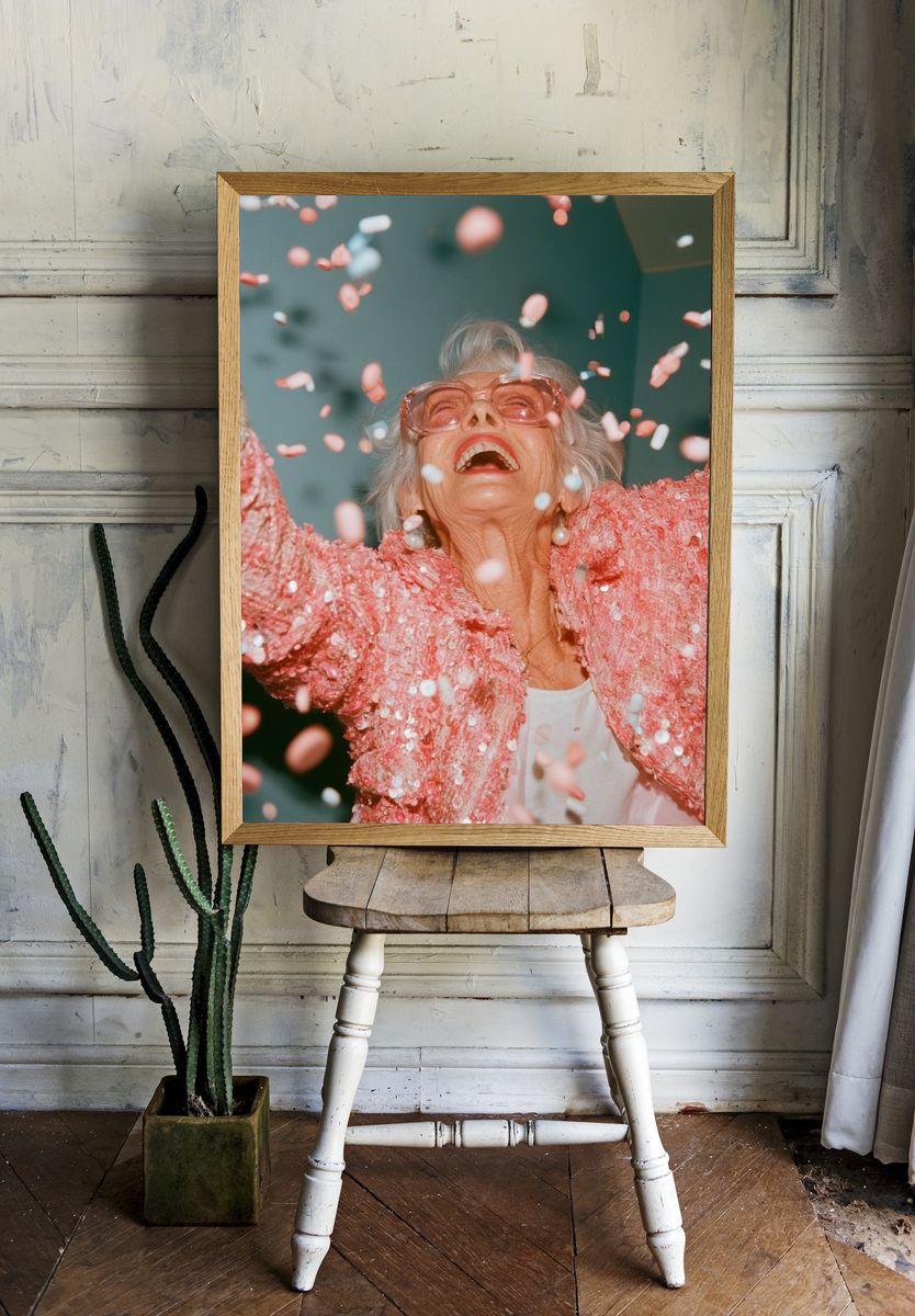 Joyful Confetti Portrait Poster. — room view 1