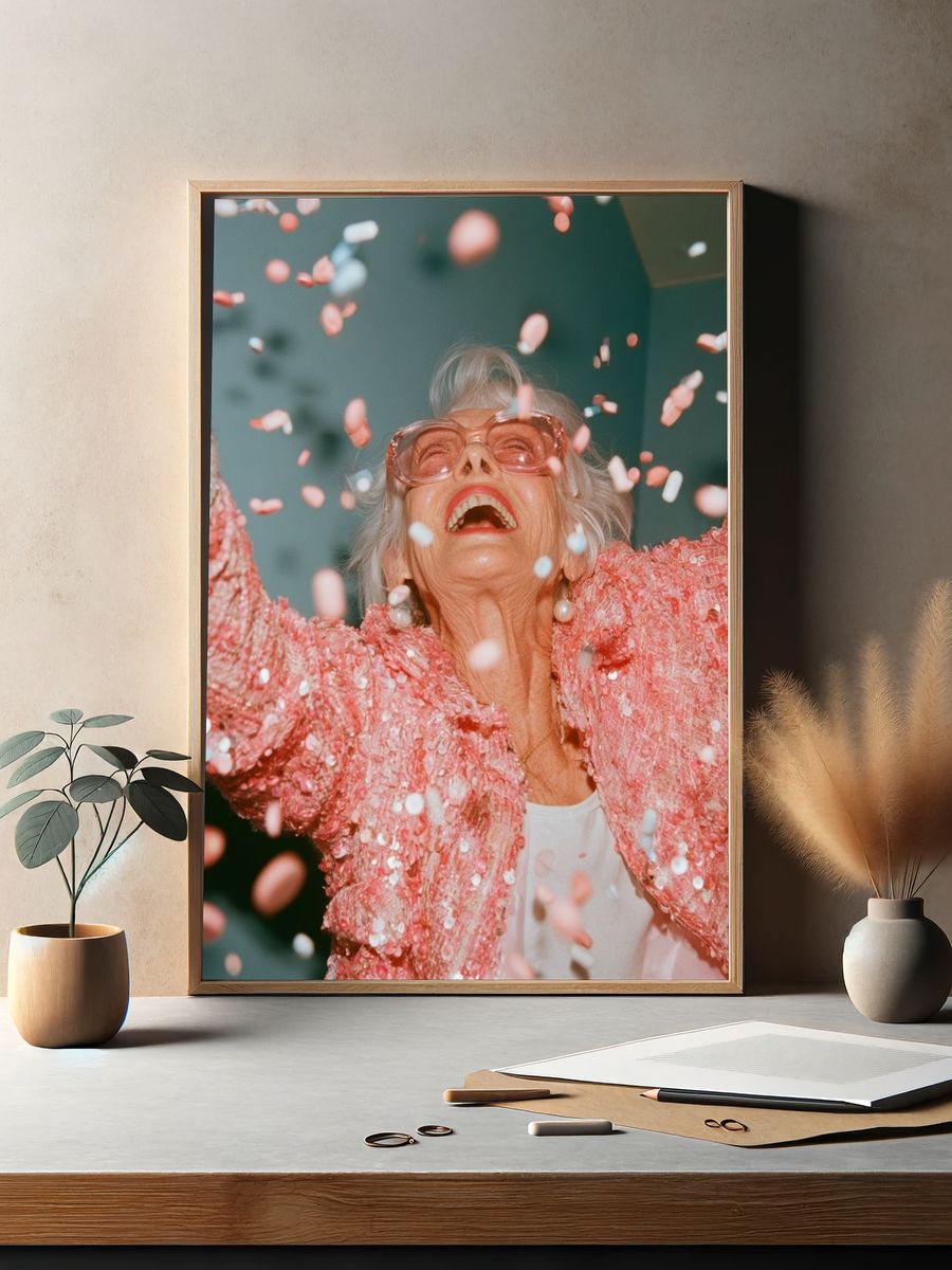 Joyful Confetti Portrait Poster. — room view 2