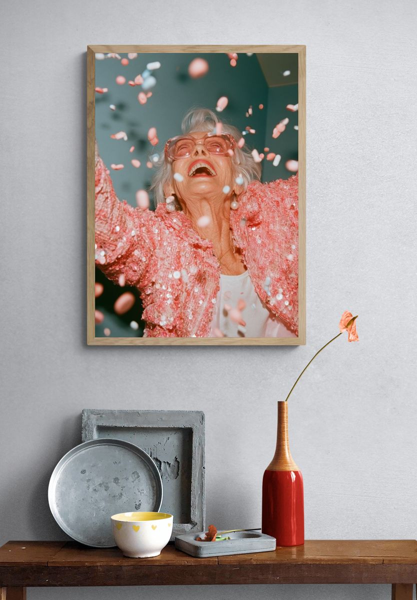 Joyful Confetti Portrait Poster. — room view 3